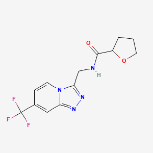 molecular formula C13H13F3N4O2 B2698050 N-((7-(trifluoromethyl)-[1,2,4]triazolo[4,3-a]pyridin-3-yl)methyl)tetrahydrofuran-2-carboxamide CAS No. 2034374-05-3