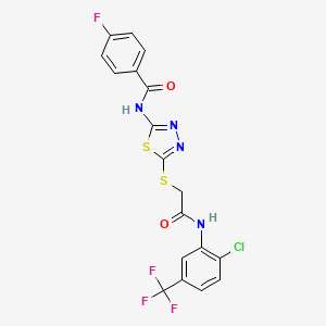 molecular formula C18H11ClF4N4O2S2 B2698061 N-[5-[2-[2-chloro-5-(trifluoromethyl)anilino]-2-oxoethyl]sulfanyl-1,3,4-thiadiazol-2-yl]-4-fluorobenzamide CAS No. 392299-13-7