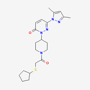 molecular formula C21H29N5O2S B2698066 2-[1-(2-Cyclopentylsulfanylacetyl)piperidin-4-yl]-6-(3,5-dimethylpyrazol-1-yl)pyridazin-3-one CAS No. 2380044-47-1