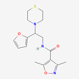 molecular formula C16H21N3O3S B2698098 N-(2-(呋喃-2-基)-2-硫代吗啉基乙基)-3,5-二甲基异噁唑-4-羧酰胺 CAS No. 2034566-56-6