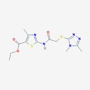 molecular formula C13H17N5O3S2 B269811 ethyl 2-({[(4,5-dimethyl-4H-1,2,4-triazol-3-yl)sulfanyl]acetyl}amino)-4-methyl-1,3-thiazole-5-carboxylate 