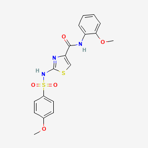 molecular formula C18H17N3O5S2 B2698142 N-(2-甲氧基苯基)-2-(4-甲氧基苯基磺酰氨基)噻唑-4-羧酰胺 CAS No. 1021030-48-7