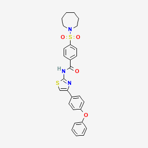 molecular formula C28H27N3O4S2 B2698149 4-(azepan-1-ylsulfonyl)-N-(4-(4-phenoxyphenyl)thiazol-2-yl)benzamide CAS No. 304864-52-6