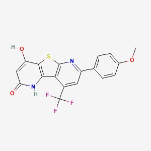 molecular formula C18H11F3N2O3S B2698154 4-hydroxy-7-(4-methoxyphenyl)-9-(trifluoromethyl)pyrido[2',3':4,5]thieno[2,3-b]pyridin-2(1H)-one CAS No. 497078-68-9