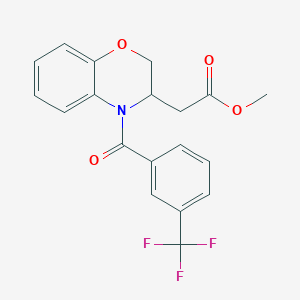 molecular formula C19H16F3NO4 B2698164 methyl 2-{4-[3-(trifluoromethyl)benzoyl]-3,4-dihydro-2H-1,4-benzoxazin-3-yl}acetate CAS No. 439096-42-1