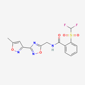 molecular formula C15H12F2N4O5S B2698170 2-((difluoromethyl)sulfonyl)-N-((3-(5-methylisoxazol-3-yl)-1,2,4-oxadiazol-5-yl)methyl)benzamide CAS No. 2034452-97-4