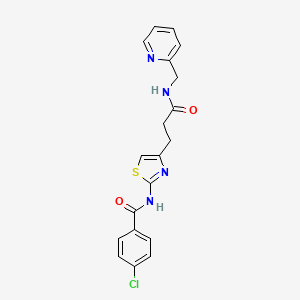 4-chloro-N-(4-(3-oxo-3-((pyridin-2-ylmethyl)amino)propyl)thiazol-2-yl)benzamide