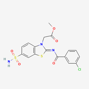 molecular formula C17H14ClN3O5S2 B2698195 (Z)-methyl 2-(2-((3-chlorobenzoyl)imino)-6-sulfamoylbenzo[d]thiazol-3(2H)-yl)acetate CAS No. 887205-65-4