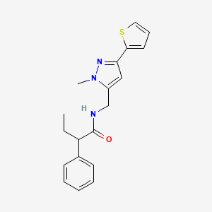 molecular formula C19H21N3OS B2698200 N-[(2-Methyl-5-thiophen-2-ylpyrazol-3-yl)methyl]-2-phenylbutanamide CAS No. 2320855-30-7