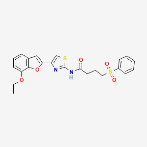 molecular formula C23H22N2O5S2 B2698206 N-(4-(7-乙氧苯并呋喃-2-基)噻唑-2-基)-4-(苯基磺酰)丁酰胺 CAS No. 921871-59-2