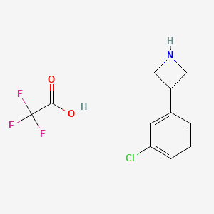 molecular formula C11H11ClF3NO2 B2698211 3-(3-Chlorophenyl)azetidine, trifluoroacetic acid CAS No. 1443238-83-2