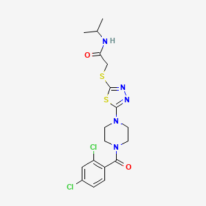 molecular formula C18H21Cl2N5O2S2 B2698216 2-((5-(4-(2,4-dichlorobenzoyl)piperazin-1-yl)-1,3,4-thiadiazol-2-yl)thio)-N-isopropylacetamide CAS No. 1105227-15-3