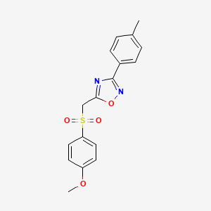 molecular formula C17H16N2O4S B2698224 5-(((4-Methoxyphenyl)sulfonyl)methyl)-3-(p-tolyl)-1,2,4-oxadiazole CAS No. 1105223-81-1