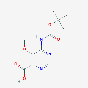 molecular formula C11H15N3O5 B2698226 5-Methoxy-6-[(2-methylpropan-2-yl)oxycarbonylamino]pyrimidine-4-carboxylic acid CAS No. 2248371-24-4