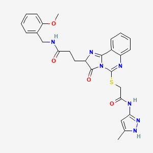 molecular formula C27H27N7O4S B2698234 N-[(2-methoxyphenyl)methyl]-3-[5-({[(3-methyl-1H-pyrazol-5-yl)carbamoyl]methyl}sulfanyl)-3-oxo-2H,3H-imidazo[1,2-c]quinazolin-2-yl]propanamide CAS No. 1038993-38-2