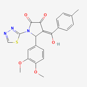 molecular formula C22H19N3O5S B2698250 5-(3,4-dimethoxyphenyl)-3-hydroxy-4-(4-methylbenzoyl)-1-(1,3,4-thiadiazol-2-yl)-1H-pyrrol-2(5H)-one CAS No. 307541-70-4