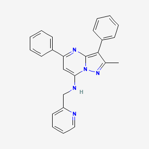 molecular formula C25H21N5 B2698263 2-methyl-3,5-diphenyl-N-(pyridin-2-ylmethyl)pyrazolo[1,5-a]pyrimidin-7-amine CAS No. 890625-38-4