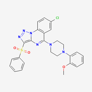 molecular formula C26H23ClN6O3S B2698284 7-Chloro-5-[4-(2-methoxyphenyl)piperazin-1-yl]-3-(phenylsulfonyl)[1,2,3]triazolo[1,5-a]quinazoline CAS No. 893786-71-5