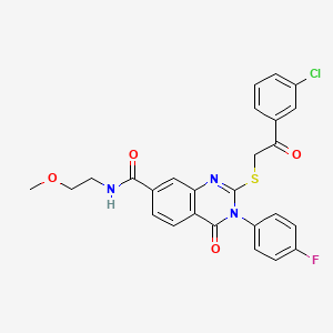 2-((2-(3-chlorophenyl)-2-oxoethyl)thio)-3-(4-fluorophenyl)-N-(2-methoxyethyl)-4-oxo-3,4-dihydroquinazoline-7-carboxamide