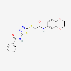 molecular formula C19H16N4O4S2 B2698305 N-(5-((2-((2,3-二氢苯并[b][1,4]二噁烷-6-基)氨基)-2-氧代乙基)硫代-1,3,4-噻二唑-2-基)苯甲酰胺 CAS No. 868976-42-5