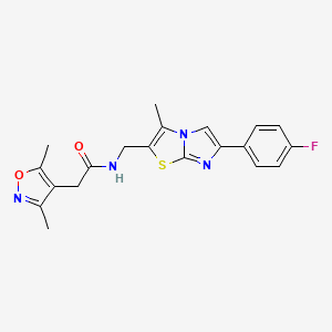 molecular formula C20H19FN4O2S B2698309 2-(3,5-dimethylisoxazol-4-yl)-N-((6-(4-fluorophenyl)-3-methylimidazo[2,1-b]thiazol-2-yl)methyl)acetamide CAS No. 1421442-52-5