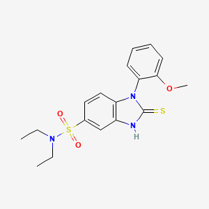 molecular formula C18H21N3O3S2 B2698314 N,N-diethyl-1-(2-methoxyphenyl)-2-sulfanyl-1H-1,3-benzodiazole-5-sulfonamide CAS No. 380431-56-1