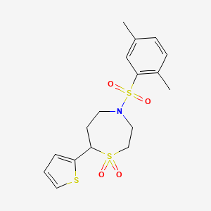 molecular formula C17H21NO4S3 B2698315 4-((2,5-Dimethylphenyl)sulfonyl)-7-(thiophen-2-yl)-1,4-thiazepane 1,1-dioxide CAS No. 2034514-73-1
