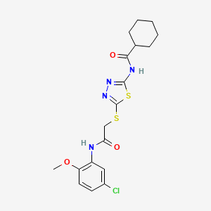 molecular formula C18H21ClN4O3S2 B2698316 N-(5-((2-((5-chloro-2-methoxyphenyl)amino)-2-oxoethyl)thio)-1,3,4-thiadiazol-2-yl)cyclohexanecarboxamide CAS No. 868973-00-6