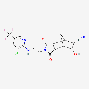 molecular formula C18H16ClF3N4O3 B2698324 4-(2-{[3-氯-5-(三氟甲基)-2-吡啶基]氨基}乙基)-9-羟基-3,5-二氧代-4-氮杂三环[5.2.1.0~2,6~]癸烷-8-碳腈 CAS No. 321998-81-6