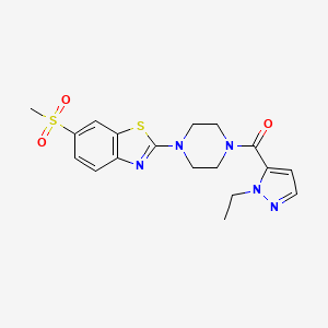 molecular formula C18H21N5O3S2 B2698336 (1-乙基-1H-吡唑-5-基)(4-(6-(甲磺酰基)苯并[d]噻唑-2-基)哌嗪-1-基)甲酮 CAS No. 1172542-50-5