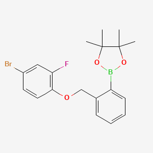 molecular formula C19H21BBrFO3 B2698340 2-(2-((4-Bromo-2-fluorophenoxy)methyl)phenyl)-4,4,5,5-tetramethyl-1,3,2-dioxaborolane CAS No. 2246573-09-9