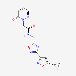 molecular formula C15H14N6O4 B2698342 N-((3-(5-cyclopropylisoxazol-3-yl)-1,2,4-oxadiazol-5-yl)methyl)-2-(6-oxopyridazin-1(6H)-yl)acetamide CAS No. 1903243-14-0