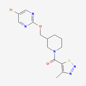 molecular formula C14H16BrN5O2S B2698349 [3-[(5-Bromopyrimidin-2-yl)oxymethyl]piperidin-1-yl]-(4-methylthiadiazol-5-yl)methanone CAS No. 2380042-06-6