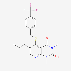molecular formula C20H20F3N3O2S B2698362 1,3-dimethyl-6-propyl-5-((4-(trifluoromethyl)benzyl)thio)pyrido[2,3-d]pyrimidine-2,4(1H,3H)-dione CAS No. 946278-16-6