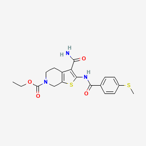 molecular formula C19H21N3O4S2 B2698371 ethyl 3-carbamoyl-2-(4-(methylthio)benzamido)-4,5-dihydrothieno[2,3-c]pyridine-6(7H)-carboxylate CAS No. 896354-96-4