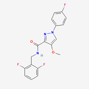 molecular formula C18H14F3N3O2 B2698374 N-(2,6-difluorobenzyl)-1-(4-fluorophenyl)-4-methoxy-1H-pyrazole-3-carboxamide CAS No. 1172800-40-6