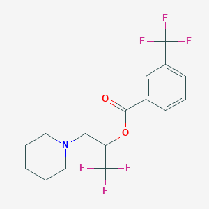 molecular formula C16H17F6NO2 B2698386 2,2,2-Trifluoro-1-(piperidinomethyl)ethyl 3-(trifluoromethyl)benzenecarboxylate CAS No. 477848-36-5
