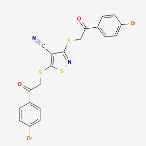 molecular formula C20H12Br2N2O2S3 B2698387 3,5-Bis((2-(4-bromophenyl)-2-oxoethyl)thio)-4-isothiazolecarbonitrile CAS No. 260409-96-9