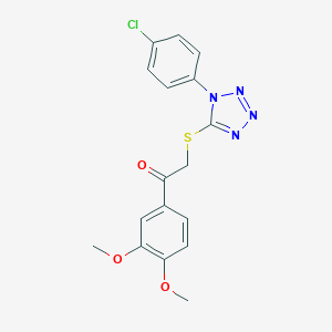 molecular formula C17H15ClN4O3S B269839 2-{[1-(4-chlorophenyl)-1H-tetraazol-5-yl]sulfanyl}-1-(3,4-dimethoxyphenyl)ethanone 