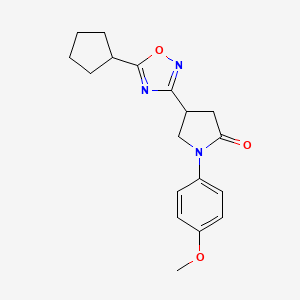 molecular formula C18H21N3O3 B2698390 4-(5-Cyclopentyl-1,2,4-oxadiazol-3-yl)-1-(4-methoxyphenyl)pyrrolidin-2-one CAS No. 1326898-70-7