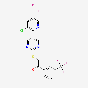 molecular formula C19H10ClF6N3OS B2698408 2-((5-(3-Chloro-5-(trifluoromethyl)-2-pyridinyl)-2-pyrimidinyl)sulfanyl)-1-(3-(trifluoromethyl)phenyl)-1-ethanone CAS No. 344263-28-1