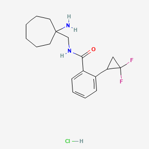 B2698423 N-[(1-Aminocycloheptyl)methyl]-2-(2,2-difluorocyclopropyl)benzamide;hydrochloride CAS No. 2418713-36-5