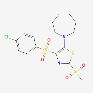 molecular formula C16H19ClN2O4S3 B2698428 5-(Azepan-1-yl)-4-((4-chlorophenyl)sulfonyl)-2-(methylsulfonyl)thiazole CAS No. 863448-72-0