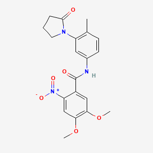molecular formula C20H21N3O6 B2698435 4,5-二甲氧基-N-(4-甲基-3-(2-氧代吡咯烷-1-基)苯基)-2-硝基苯甲酰胺 CAS No. 941957-25-1