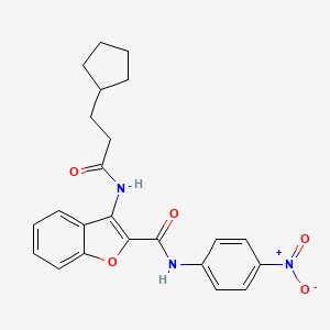 B2698437 3-(3-cyclopentylpropanamido)-N-(4-nitrophenyl)benzofuran-2-carboxamide CAS No. 887897-23-6
