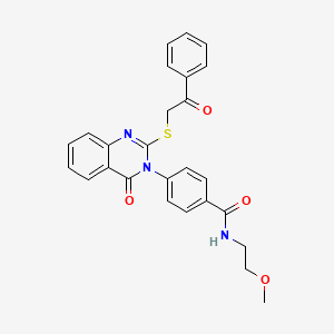 molecular formula C26H23N3O4S B2698451 N-(2-methoxyethyl)-4-(4-oxo-2-phenacylsulfanylquinazolin-3-yl)benzamide CAS No. 403729-14-6