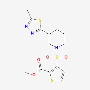 molecular formula C14H17N3O4S3 B2698453 Methyl 3-((3-(5-methyl-1,3,4-thiadiazol-2-yl)piperidin-1-yl)sulfonyl)thiophene-2-carboxylate CAS No. 1226435-32-0