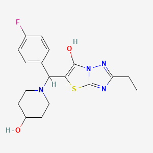 molecular formula C18H21FN4O2S B2698474 2-Ethyl-5-((4-fluorophenyl)(4-hydroxypiperidin-1-yl)methyl)thiazolo[3,2-b][1,2,4]triazol-6-ol CAS No. 887220-45-3