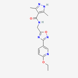 molecular formula C16H18N6O3 B2698481 N-((3-(6-ethoxypyridin-3-yl)-1,2,4-oxadiazol-5-yl)methyl)-3,5-dimethyl-1H-pyrazole-4-carboxamide CAS No. 2034201-96-0