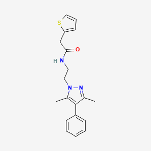 molecular formula C19H21N3OS B2698486 N-(2-(3,5-二甲基-4-苯基-1H-吡唑-1-基)乙基)-2-(噻吩-2-基)乙酰胺 CAS No. 2034370-04-0